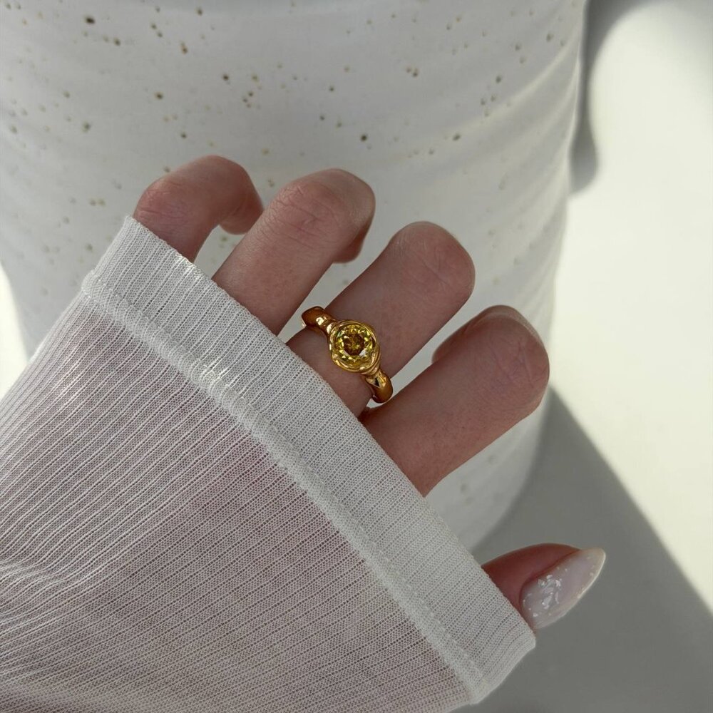 SKU0526 Retro Gold/Gold Gemstone‎ Women Vintage inspired Ring stainless steel